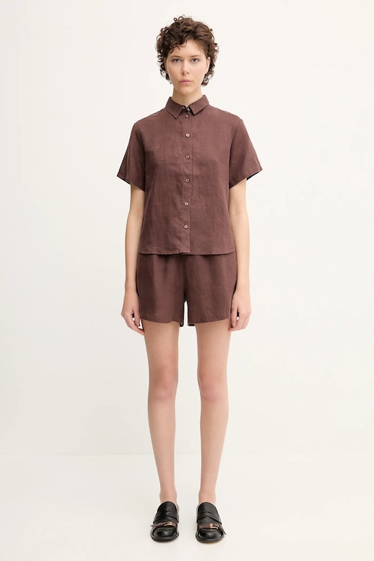 Samsoe Samsoe pantaloni scurți din in MAREN F23900001 maro