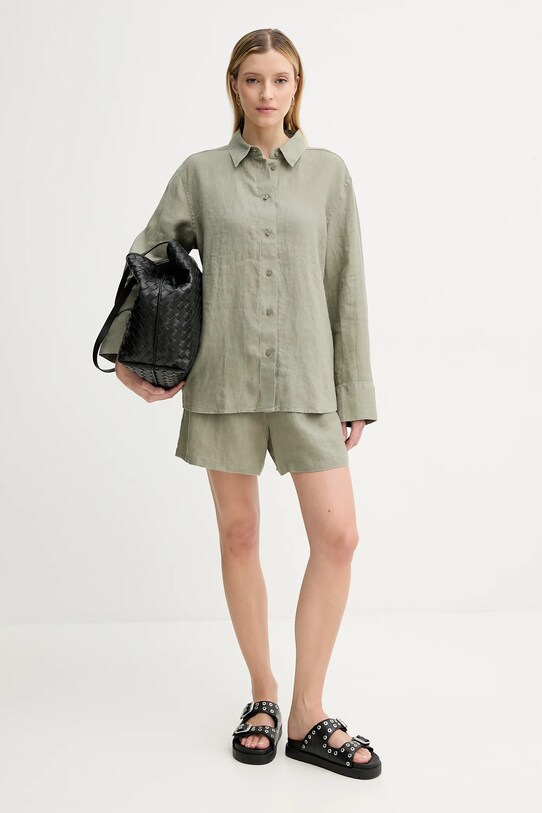 Samsoe Samsoe szorty lniane MAREN F23900001 zielony SS25