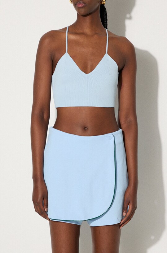 Хлопковые юбка-штаны adidas Originals Skort 80s гладкий голубой JC6171