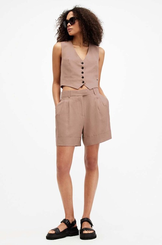 AllSaints szorty z domieszką lnu DERI LYN pozostałe brązowy WT027Y