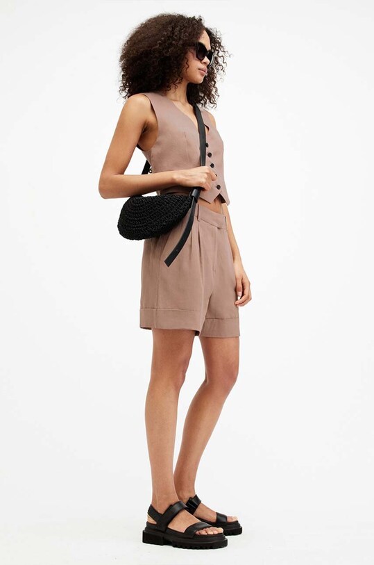 AllSaints szorty z domieszką lnu DERI LYN WT027Y brązowy
