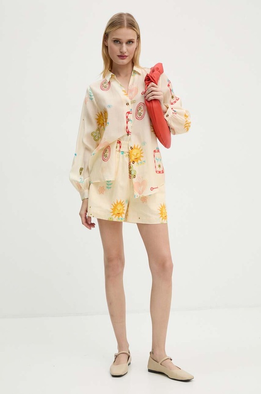 Šortky s prímesou ľanu Never Fully Dressed Sundazed Summer Ellis NFDTR380 béžová AW24