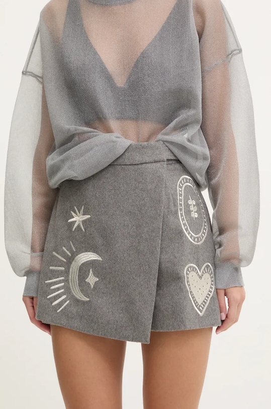 Kalhotová sukně s příměsí vlny Never Fully Dressed Midnight Romance Skort high šedá NFDSK355