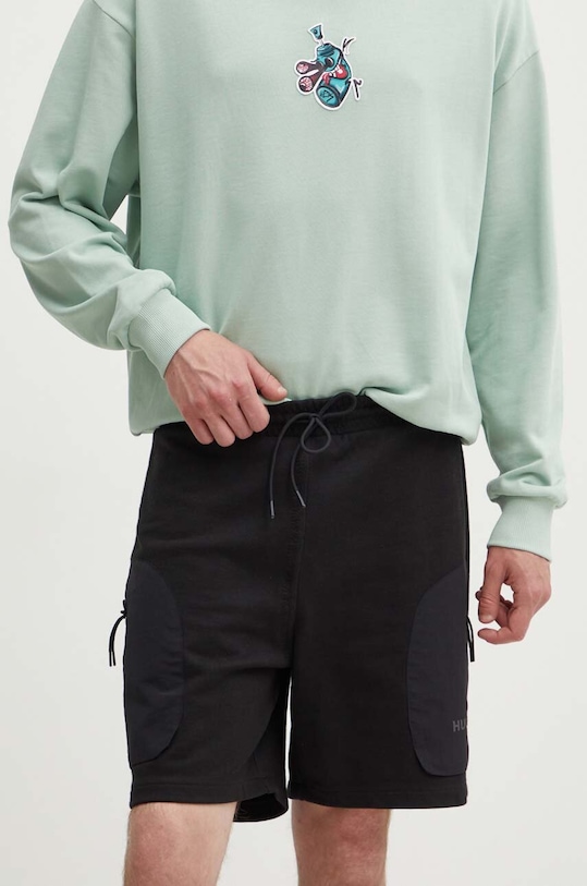 Bavlněné šortky HUGO pletenina černá 50516684