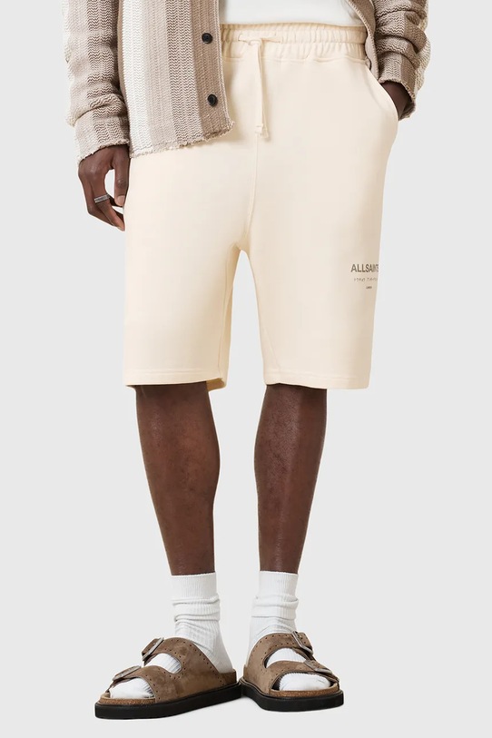AllSaints pamut rövidnadrág UNDRGRND SWEATSHORT M002TC bézs SS25