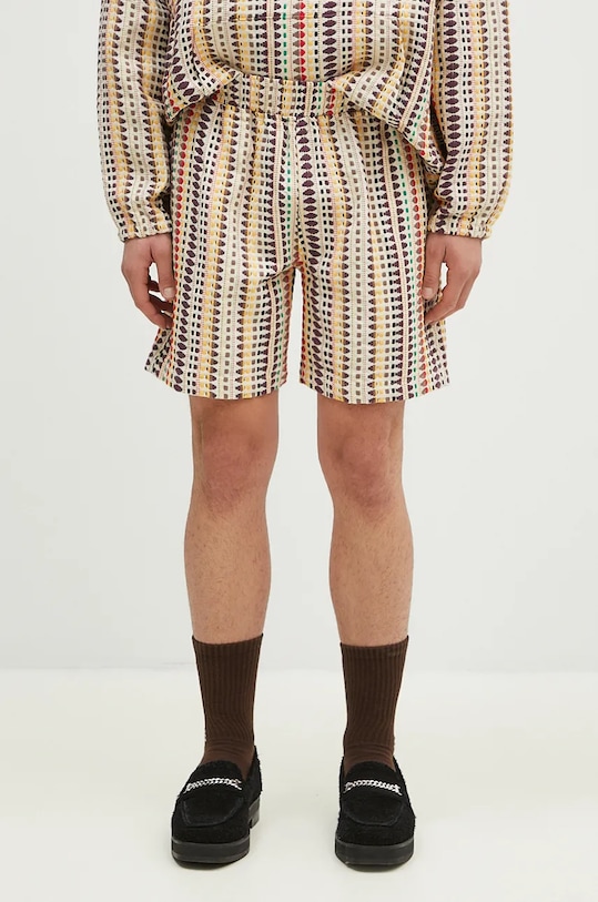 Хлопковые шорты PLEASURES Stitch Shorts узор бежевый P24F053