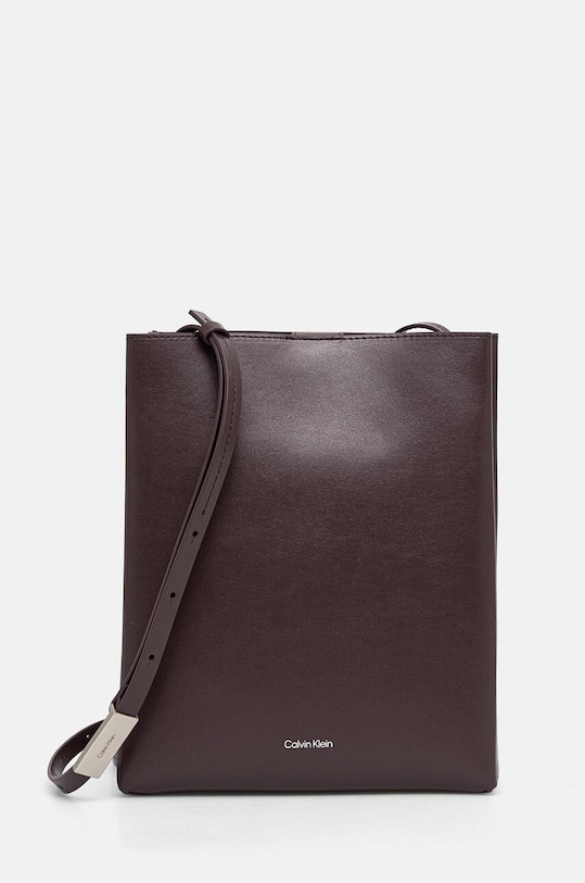 Kožená kabelka Calvin Klein usňová koža hnedá K60K612649