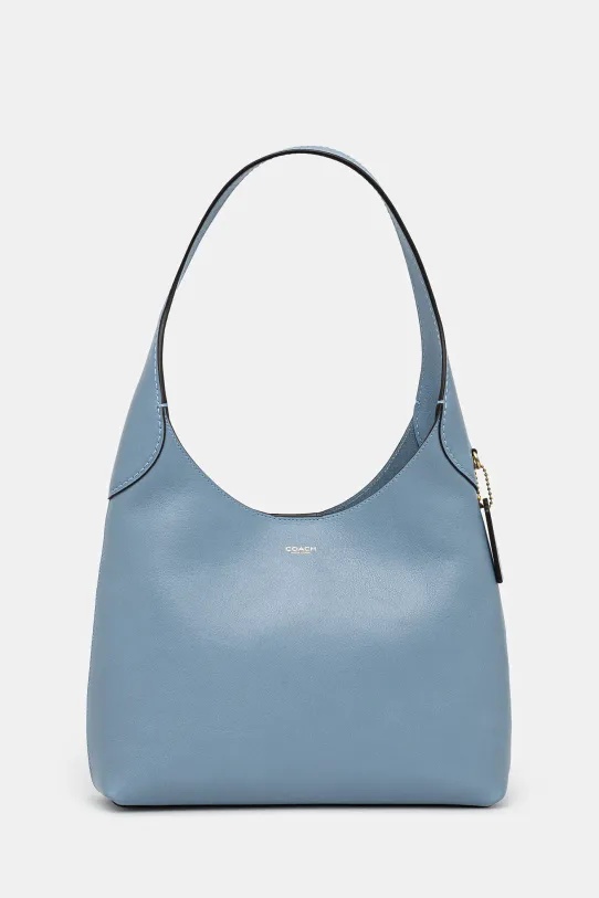 Kožená kabelka Coach hladký modrá CU068