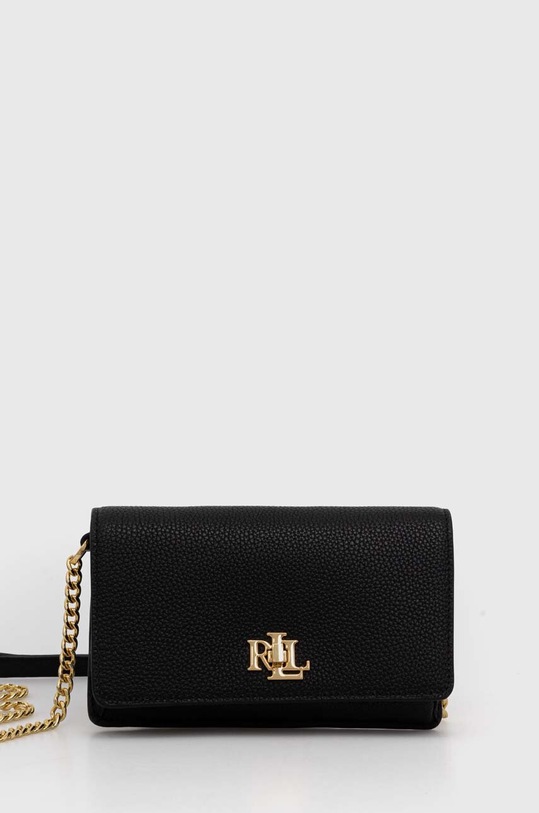 Δερμάτινη τσάντα ώμου Lauren Ralph Lauren λείο δέρμα μαύρο 432942073