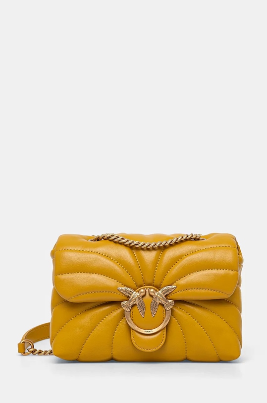 Kožna torba Pinko zrnata koža zlatna 100039.A1EX