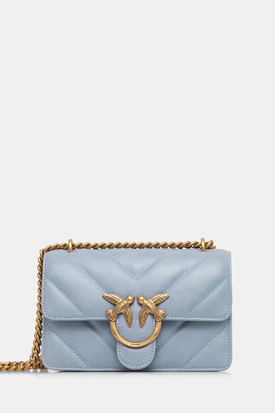 Kožená kabelka Pinko nášivka modrá 100074.A1UR