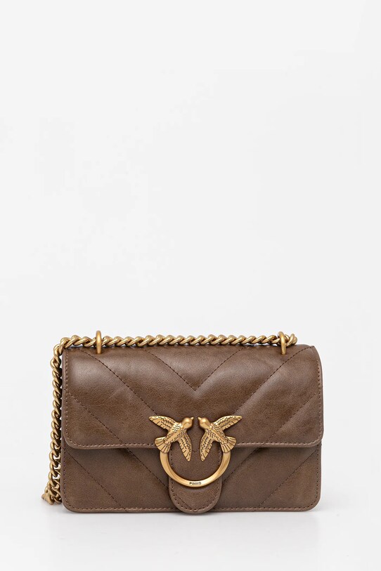 Pinko torebka skórzana nie mieści A4 brązowy 100074.A1UR