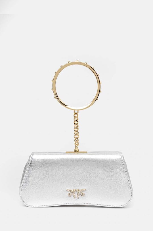 Δερμάτινη τσάντα ώμου Pinko λείο δέρμα ασημί 103516.A1WE
