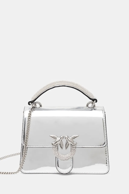 Pinko borsa a mano in pelle pelle fiore argento 100071.A1JD
