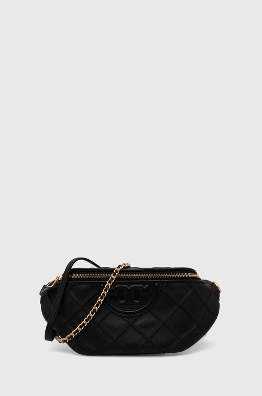 Usnjena opasna torbica Tory Burch Fleming Soft Ne ustreza A4 črna 160132.001