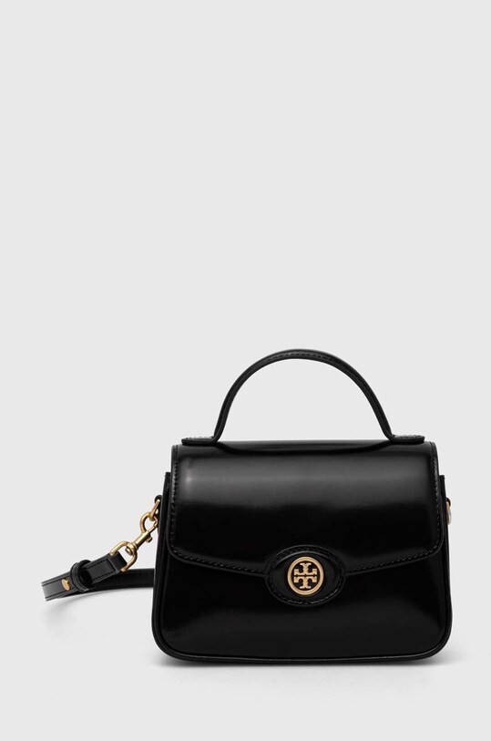 Kožna torba Tory Burch Robinson Spazzolato Small premalo za format A4 crna 147467.001