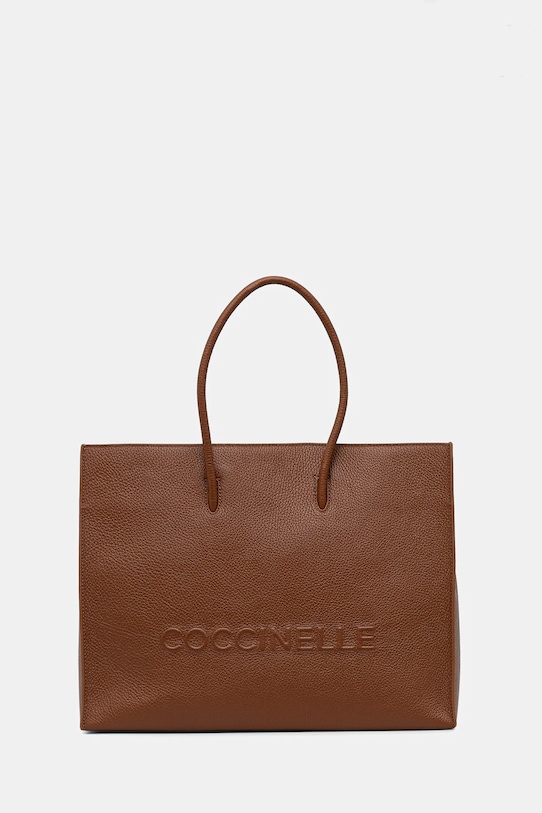 Кожена чанта Coccinelle COCCINELLEMYRTHA MAXI LOG гладка кожа кафяв E1.QBB.18.01.01