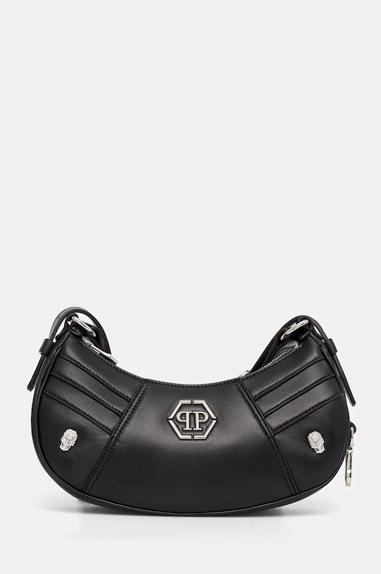 Kožená kabelka Philipp Plein s nádychom hodvábu jednofarebný čierna AADA.WBA2027.PLE075N