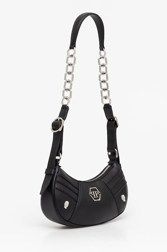 Kožená kabelka Philipp Plein s nádychom hodvábu AADA.WBA2027.PLE075N čierna AW24