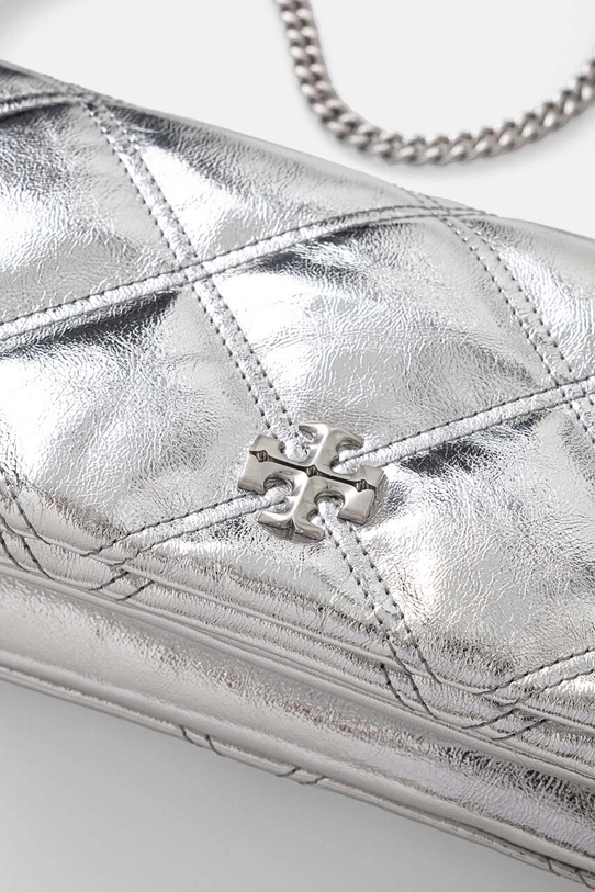 Tory Burch torebka skórzana Kira Metallic Diamond srebrny 158631.040