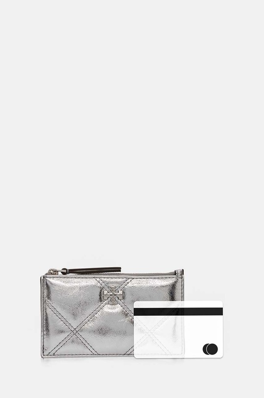 Tory Burch portofel de piele Kira Metallic Diamond argintiu 158632.040