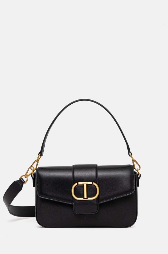 Δερμάτινη τσάντα Twinset λείο δέρμα μαύρο 242TB7090