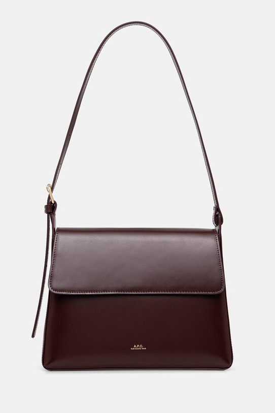 A.P.C. poșetă de piele sac virginie flap uni burgundia PXBRU.F61924