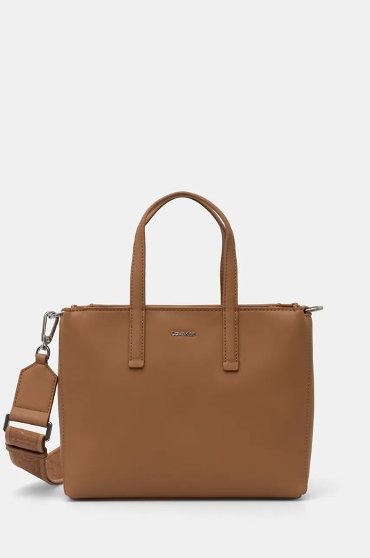 Torba Calvin Klein imitacija zrnate kože smeđa K60K612904