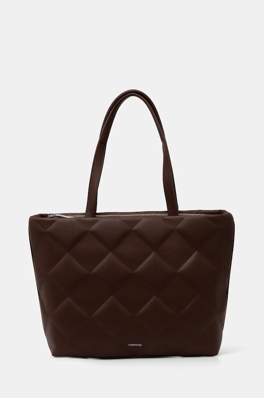 Torba Calvin Klein imitacija zrnate kože smeđa K60K612906