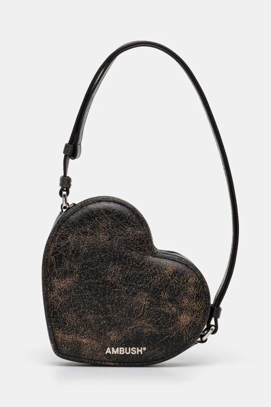 Τσάντα AMBUSH Crackle Heart Shoulder Bag λείο μαύρο BWNN006F24LEA0011000