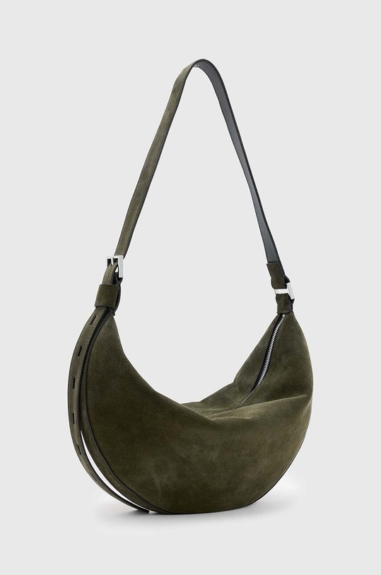 Accesorii AllSaints geanta de mana din piele intoarsa HALF MOON W234XB verde