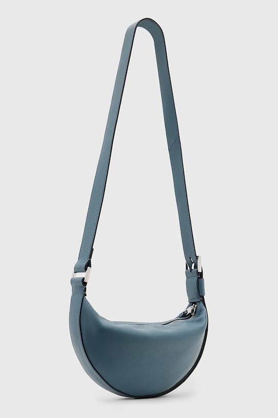AllSaints torebka skórzana HALF MOON W301XB niebieski NC25