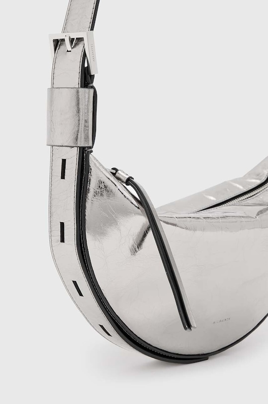 Kožená kabelka AllSaints HALF MOON XBODY strieborná W309XB