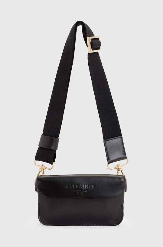 Δερμάτινη τσάντα AllSaints ZOE CROSSBODY λείο δέρμα μαύρο W312XB
