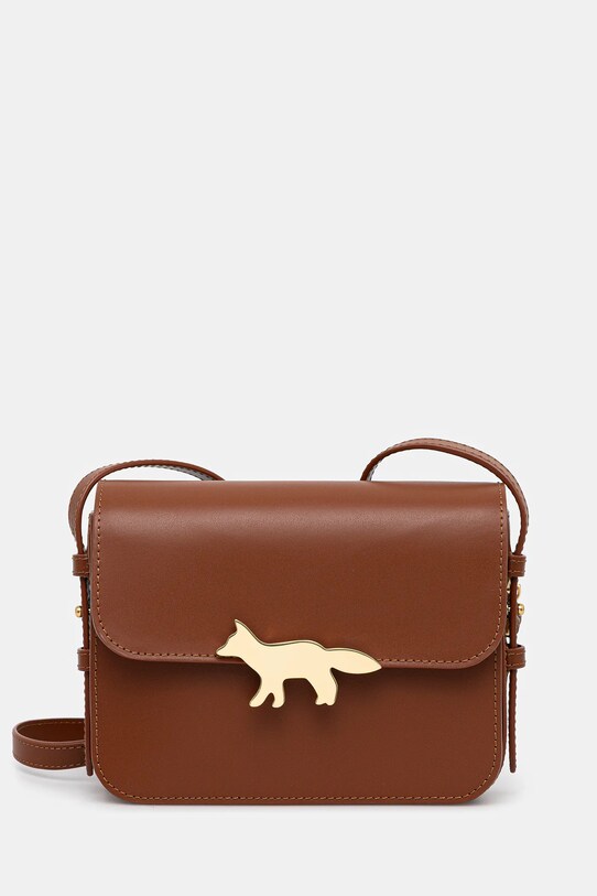 Maison Kitsuné leather handbag Edie Bag applique brown NW05170LR0001