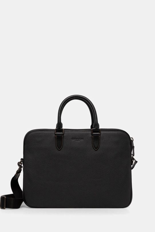 Δερμάτινη τσάντα φορητού υπολογιστή Coach λείο δέρμα μαύρο CV956