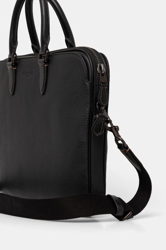 Δερμάτινη τσάντα φορητού υπολογιστή Coach CV956 μαύρο AW24