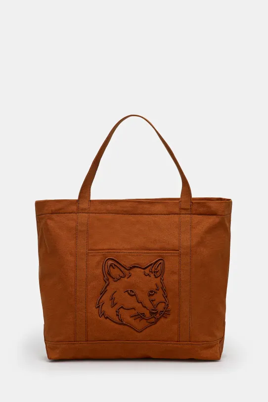 Хлопковая сумка Maison Kitsuné Fox Head аппликация коричневый LW05104WW0107