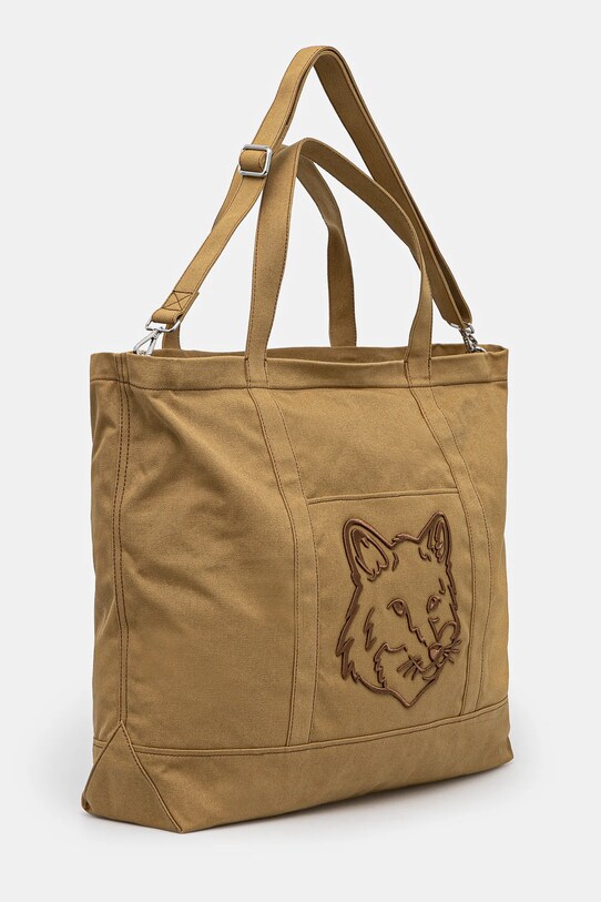 Maison Kitsuné geantă de bumbac Fox Head Xl Tote LW05105WW0107 verde AW24