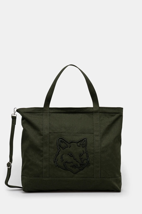 Хлопковая сумка Maison Kitsuné Fox Head Xl Tote аппликация зелёный LW05105WW0107
