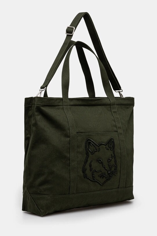 Хлопковая сумка Maison Kitsuné Fox Head Xl Tote LW05105WW0107 зелёный AW24
