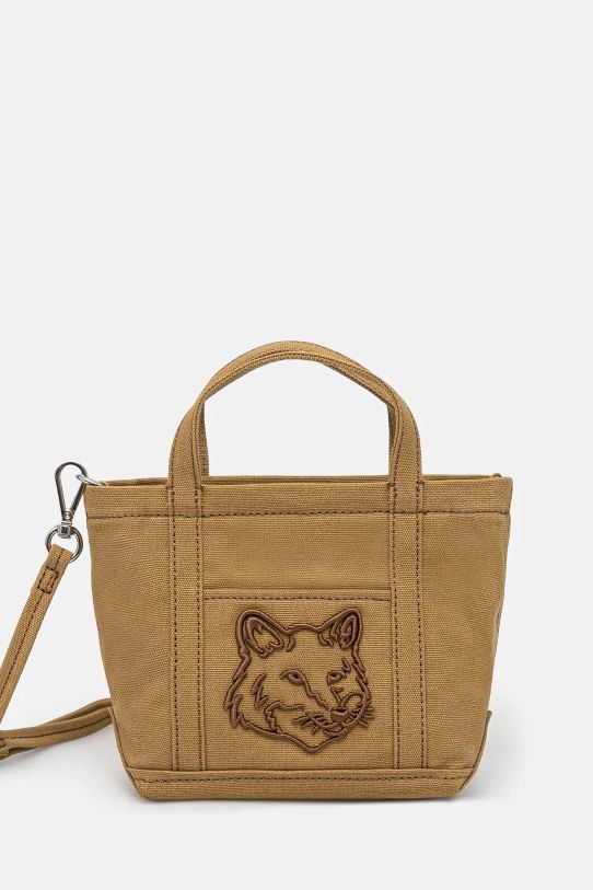 Τσάντα Maison Kitsuné Fox Head Mini Tote εφαρμογή πράσινο MW05106WW0107