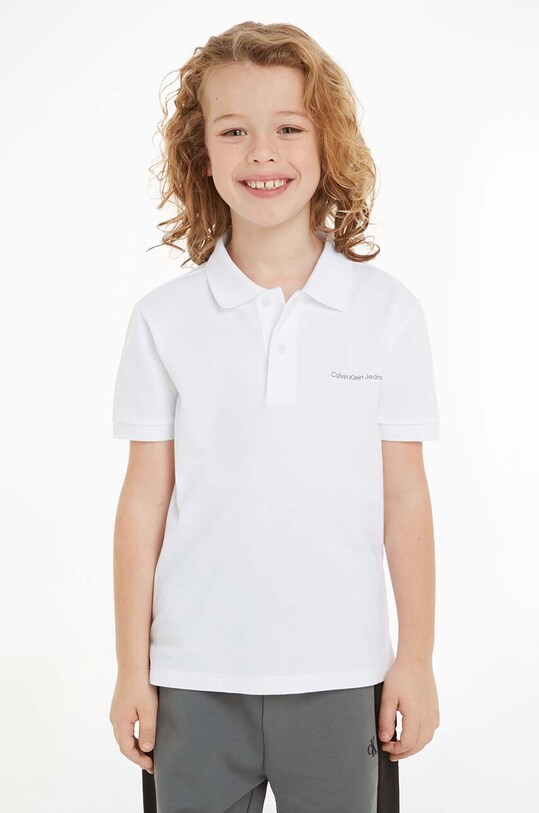 Calvin Klein Jeans tricouri polo din bumbac pentru copii uni alb IB0IB02147.9BYH