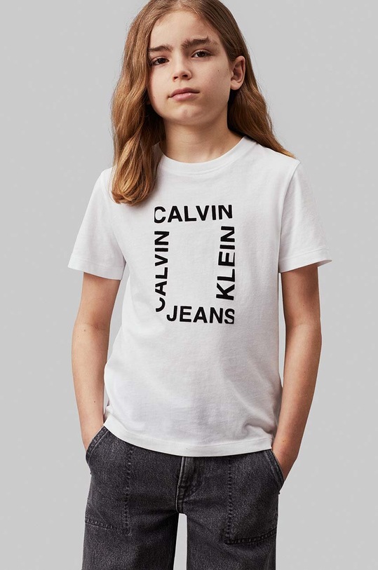 Calvin Klein Jeans t-shirt bawełniany dziecięcy nadruk biały IB0IB02159.9BYH