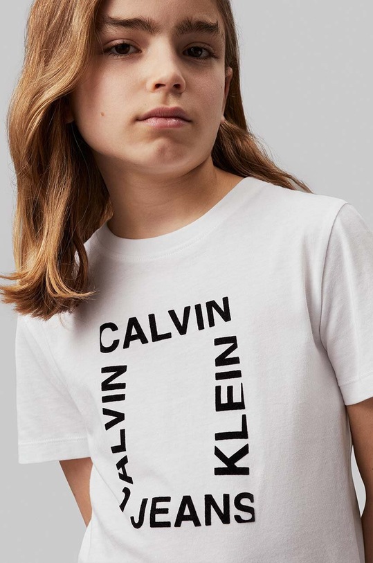 Chłopiec Calvin Klein Jeans t-shirt bawełniany dziecięcy IB0IB02159.9BYH biały
