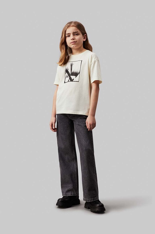 CHLAPEC Dětské bavlněné tričko Calvin Klein Jeans IB0IB02161.9BYH béžová