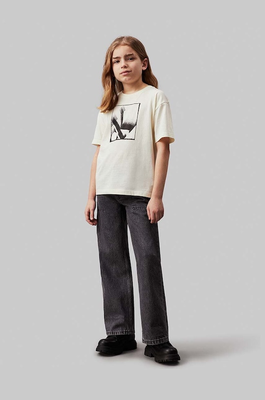 Chłopiec Calvin Klein Jeans t-shirt bawełniany dziecięcy IB0IB02161.9BYH beżowy