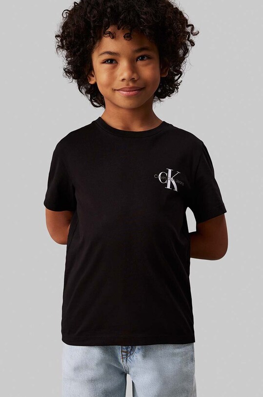 Παιδικό βαμβακερό μπλουζάκι Calvin Klein Jeans στάμπα μαύρο IU0IU00624.9BYH