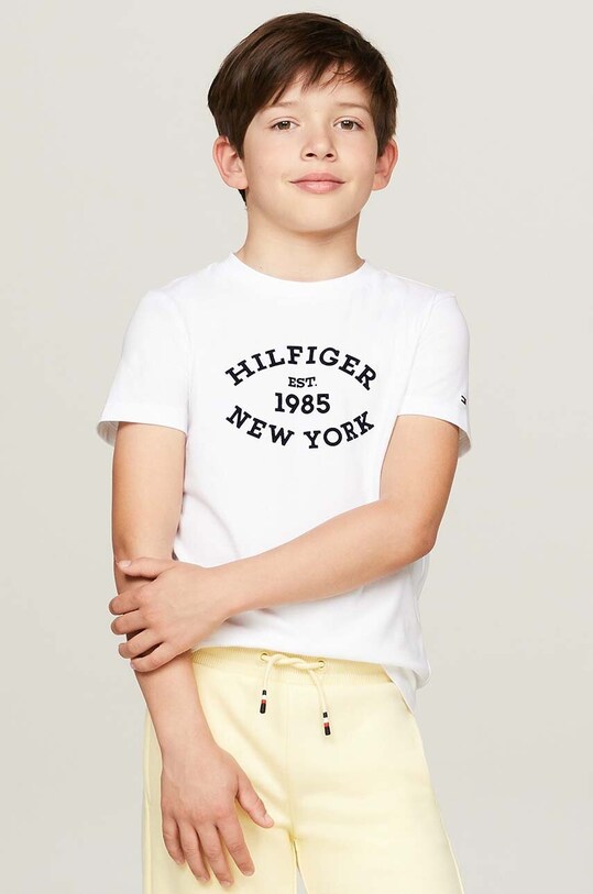 Dětské bavlněné tričko Tommy Hilfiger kulatý bílá KB0KB08658.9BYH.128.176
