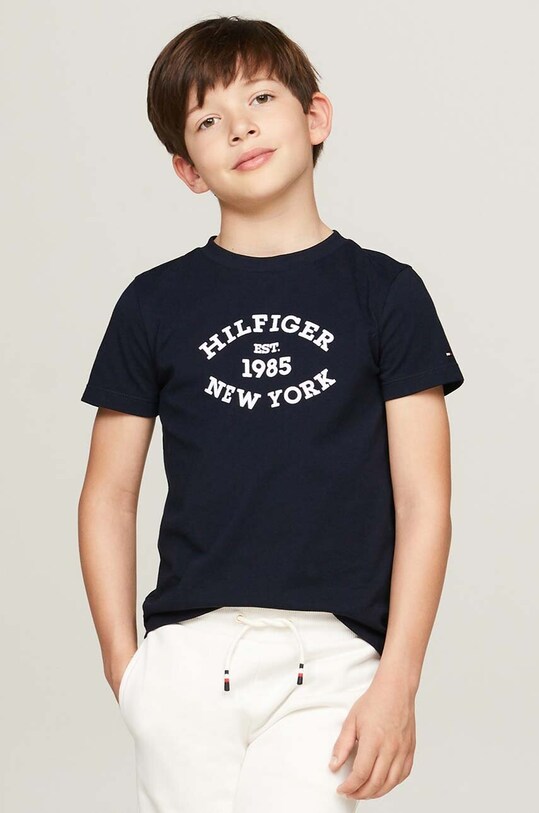 Dječja pamučna majica kratkih rukava Tommy Hilfiger print mornarsko plava KB0KB08658.9BYH.128.176